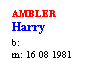 Text Box: AMBLER
Harry
b:
m: 16 08 1981
