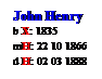 Text Box: John Henry
b X: 1835
mH: 22 10 1866
d H: 02 03 1888
