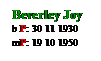 Text Box: Beverley Joy
b P: 30 11 1930
mP: 19 10 1950
