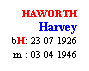 Text Box: HAWORTH
Harvey
bH: 23 07 1926
m : 03 04 1946

