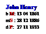 Text Box: John Henry
b M: 13 04 1861
mS : 28 12 1886
d P:  27 11 1933
